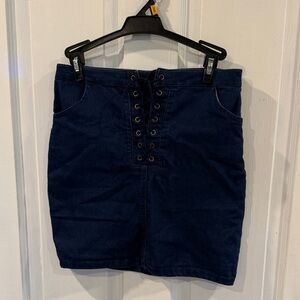 Navy Blue Lace-Up Denim Skirt
